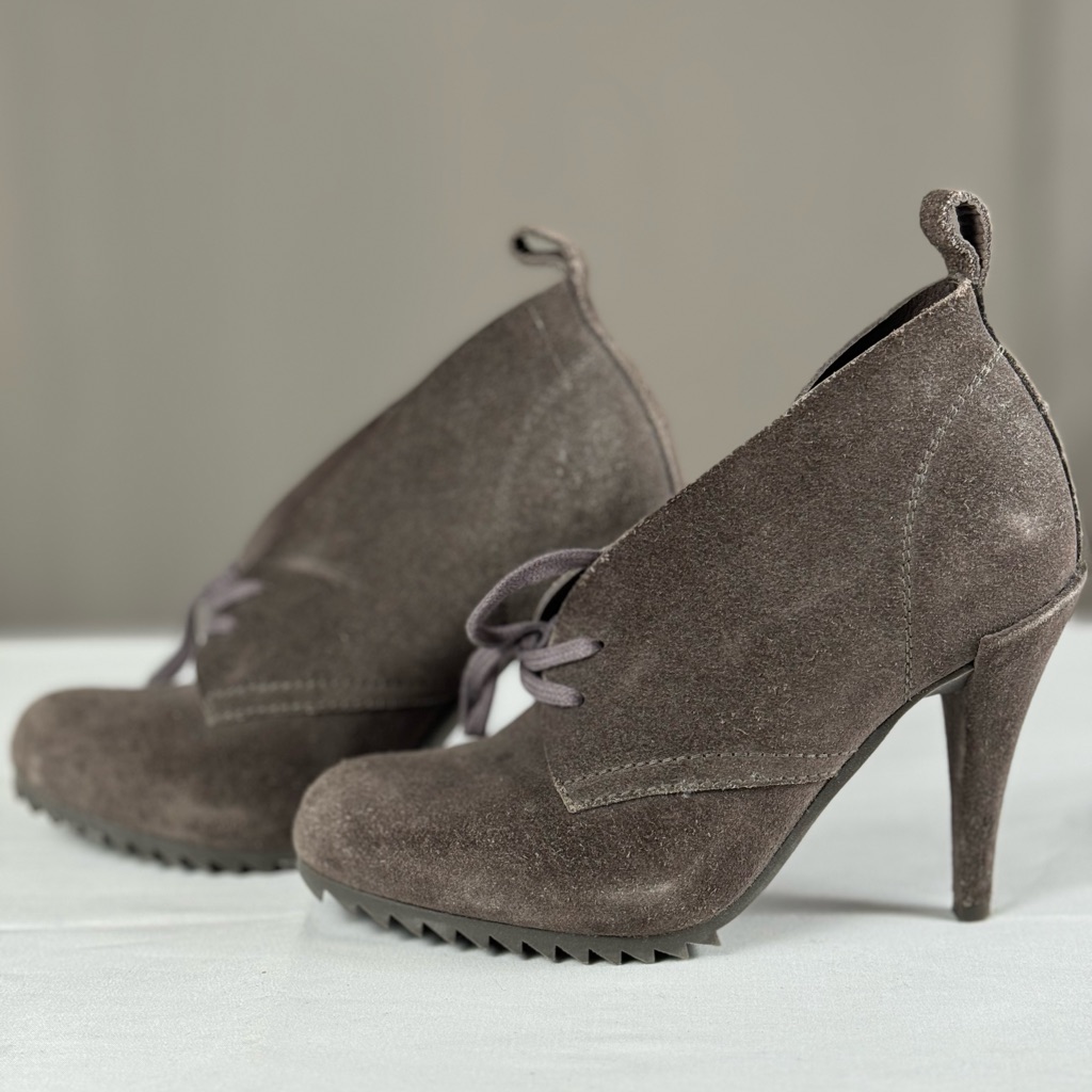 Pedro Garcia Suede Ankle Bootie, Yasu Lace-Up, Pre-Loved, Grey Tone, Size 36.5